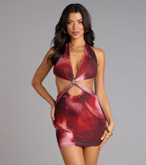 Daring Babe Abstract Print Cutout Mini Dress
