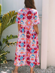 Floral Print Tie Front Midi Dress