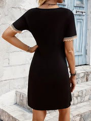 Boho Lace Trim V-Neck Mini Dress