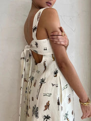 Printed Square Neck Maxi Cami Dress with Pocket