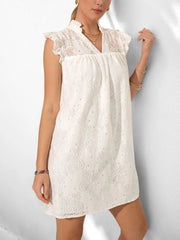 Lace Notched Cap Sleeve Mini Dress