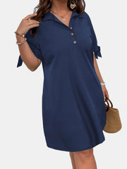 Button Detail Shift Dress with Tie Sleeves