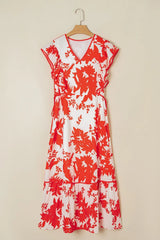 Floral V-Neck Summer Midi Dress