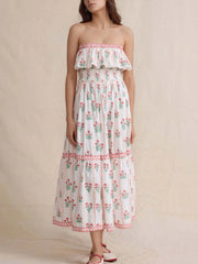 Floral Strapless Ruffle Dress