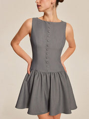 Round Neck Sleeveless Ruffled Mini Dress