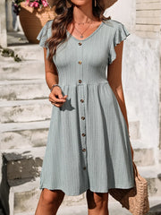 V-Neck Ruffled Cap Sleeve Dress