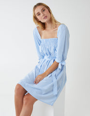 Gingham Milkmaid Square Neck Shirred Swing Dress