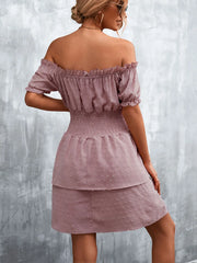 Ruffled Swiss Dot Off-Shoulder Dress