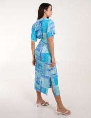 Patchwork Button Through Shirt Belted Dress