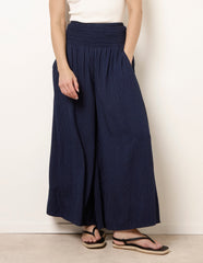 Wide Leg Shirred Waist Wavy Trousers
