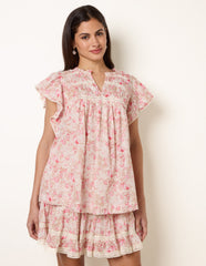 Ditsy Floral Cotton Ruffle Sleeve Top