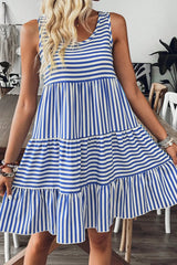 Striped Round Neck Sleeveless Mini Dress