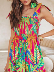 Tropical Print Tie Shoulder Maxi Dress
