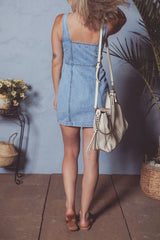Square Neck Wide Strap Denim Dress