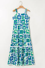 Floral Mixed Pattern Ruffle Flutter Sleeve Buttoned Dress