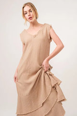 And The Why Washed Cotton Gauze Fringe Detail Tiered Dress