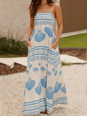 Seashell Print Spaghetti Strap Maxi Dress