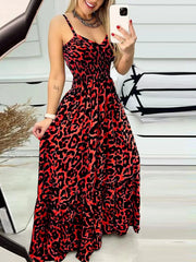 Full Size Leopard Print Spaghetti Strap Maxi Dress Plus Size