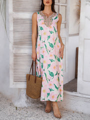 Emelia Floral Print Boho Maxi Dress - pink