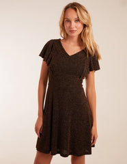 Metallic Flutter Sleeve Mini Dress