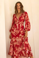 Solstice Waltz Chiffon Maxi Dress - Red