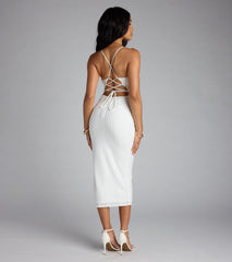 Hidden Treasure Lace-Up Shell Accent Midi Dress