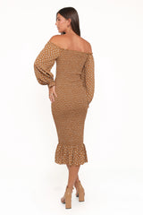 Sara Midi Dress - Brown Floral