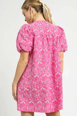 Umgee Floral Puff Sleeve V-Neck Mini Dress
