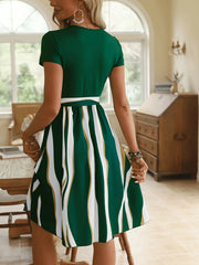 Striped Short Sleeve Tie Waist Dress