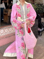 Floral Print Long Sleeve Maxi Shirt Dress