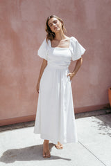 Clo Puff Sleeve Midi Dress - White