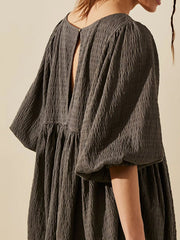 Relaxed Textured Babydoll Mini Dress with Back Keyhole Detail