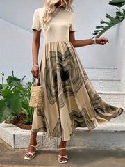 Printed Round Neck Short Sleeve Dress