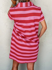 Striped Johnny Collar Short Sleeve Dress