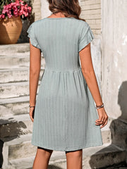 V-Neck Ruffled Cap Sleeve Dress