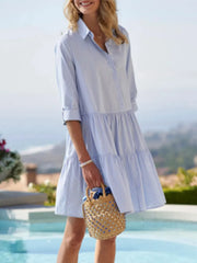 Full Size Tiered Striped Mini Shirt Dress Plus Size