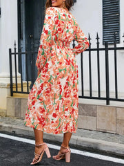 Floral Long Sleeve Wrap Midi Dress