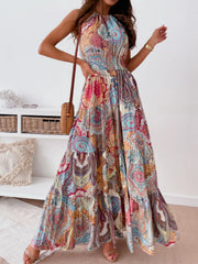 Printed Halter Neck Maxi Dress