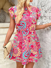 Floral Paisley Print Flutter Sleeve Mini Dress