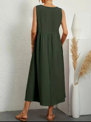 Full Size Pocketed V-Neck Sleeveless Midi Dress Plus Size