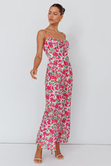 Solstice Noon Tied Bust Midi Dress Print Pink