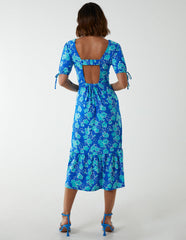 Crew Neck Midi Dress With Scrunchie Back Detail