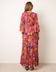 Tropical Print V-Neck Maxi Dress