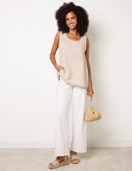 Jersey Back Linen Woven Front Sleeveless Top