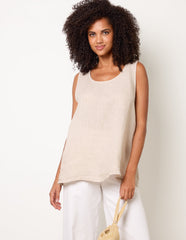 Jersey Back Linen Woven Front Sleeveless Top