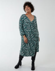 Curve V-Neck Ring Detail Midi Dress