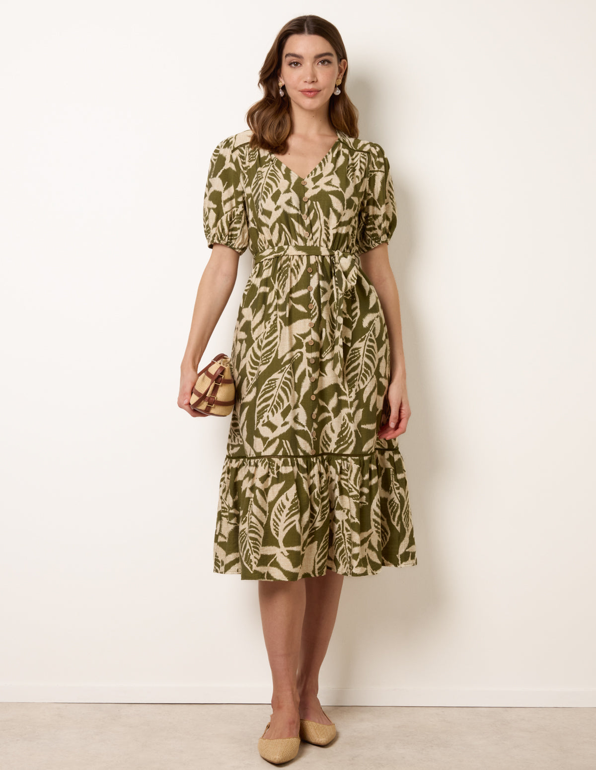 Coconut Button Belted Midi Dress