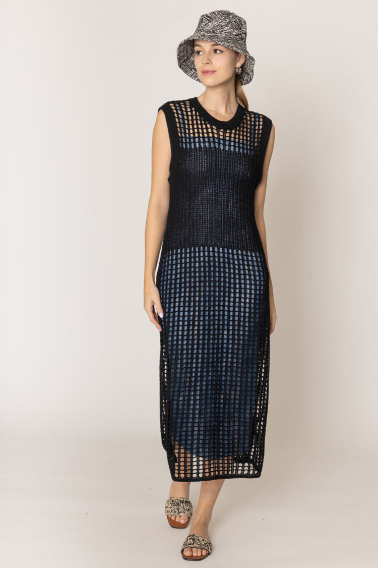 Chest Blocked Crochet Long Dress