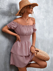 Ruffled Swiss Dot Off-Shoulder Dress