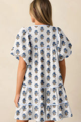 Floral Puff Sleeve Mini Dress with Pockets